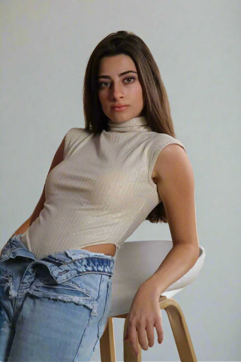 Sleeveless turtleneck bodysuit